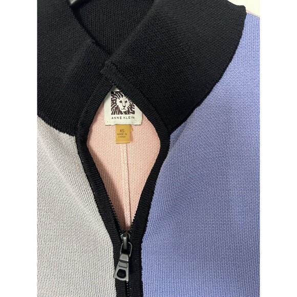 Anne Klein Pastel Pink Purple Color Block Zip Front Poncho Sweater Knit XS - Picture 5 of 7